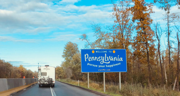 Benvenuti in Pennsylvania Schild sull'autostrada